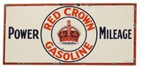 Porcelain Red Crown Gasoline Power Mileage Sign
