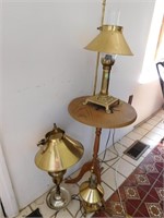 Lot-3 Metal Table Lamps Small Oak Table(24" H)