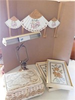 Lot-Sewing Basket, Organ Lamp, Fan Door Hanger,