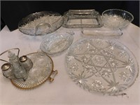 Misc. Glassware, 7 Serving Items, Table Caddy