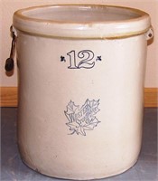 12 GALLON WESTERN CROCK WITH CHIP TO ONE HANDLE