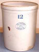 12 GALLON WESTERN  CROCK WITH BOTTOM FRONT CHIP