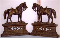 9" TALL CAST IRON ANTIQUE HORSE BOOKENDS - VERY