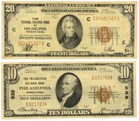 Pair Of Philadelphia Federal Reserve Bank Notes.