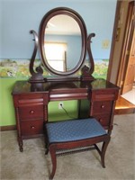 Antique vanity, stool and mirror