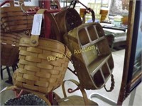 3 Longaberger Baskets Oak Top, Wood Divided & Brow