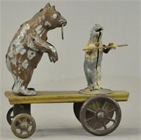 TWO PERFORMING BEARS GERMAN HAND PAINTED TIN