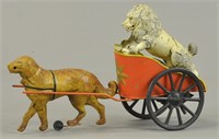 POODLE IN DOG CHARIOT GERMAN HAND PAINTED TIN