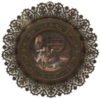 Hand Painted Porcelain Plate in Bronze Frame
