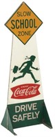 2 Sided Coca-Cola School Zone Wooden Sign