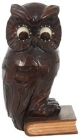 J. Oswald Carved Owl Rolling Eye Clock
