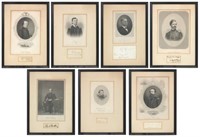 7 Civil War Era Engravings Framed W/ Autographs
