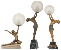 3 Deco Figural Dancer Lamps