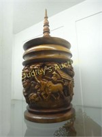 Carved 22" Wooden Round Covered Box