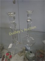 Pr Of 10" Crystal Candlesticks Signed Val St Lambe