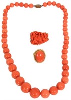 3 Pcs. Pink Coral Jewelry