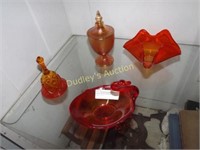 4 Pcs. Amberina Art Glass Bowls & Carnival Bell &