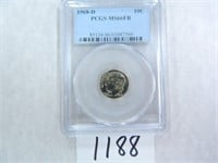 TWO (2)1968-D Roosevelt Dime, PCGS Graded MS66FB,