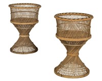 Pair Rattan/Wicker Plant Stands