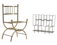 Brass Vanity Chair and Iron Magazine Rack