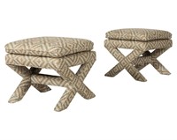 Pair Upholstered X Benches