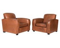 Pair French Modernist  Leather Lounge Chairs