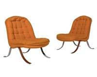 Pair Orange Chrome Lounge Chairs