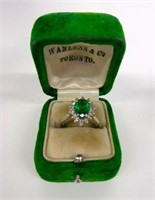 Antique 14K White Gold Emerald Diamond Ring