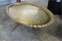 Large Brass Tray & Wooden Stand