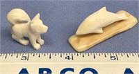 2 Ivory carvings: 1 is a whale made from mammoth i