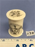 Bone pill container, 1.5" scrimmed with 3 birds