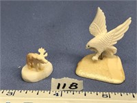 Lot of 2 ivory carvings: flying eagle on mammoth i