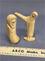 Lot of 2 antler carvings 5.5" tall, done by Vincen