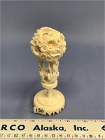 Ivory puzzle ball, 5" tall, on elephants, carved i
