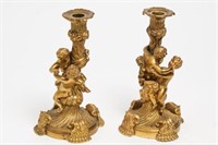 Louis XV Rococo-Style Gilt Bronze Candlesticks