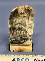 Fossilized walrus ivory, scrimmed with a sailing s