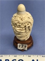 Japanese carved ivory snuff bottle, 3" tall, drago