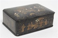Chinese Export Black Lacquer Tea Caddy