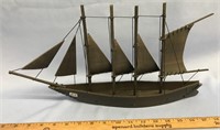 19" x 9" 4 masted sailing ship made out of baleen,