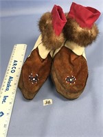Pair of child's mukluks, with mink fur and beaded