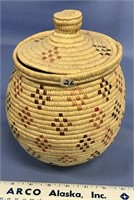 9" Kipnuk  grass basket with seal gut decoration,