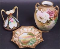 Three pieces of hand-painted Nippon including