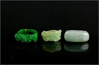 3 PC Assorted Burma Green and White Jadeite Ring