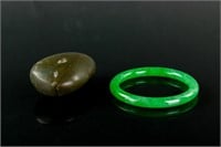 Burma Green Jadeite Bangle & Green Jade Raw Stone