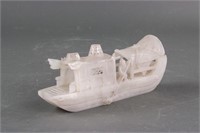 Chinese Fine Hetian White Jade Carved Boat
