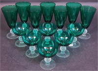 13 pieces of Morgantown Emerald glassware