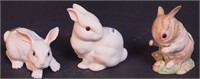 Three Cybis rabbit figurines, 2 1/2" to 5" high