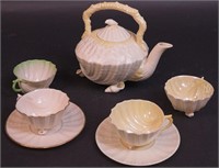 Seven pieces of Belleek china, Shell pattern,