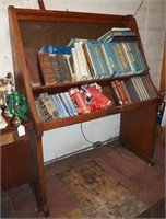 Vintage Oak Library Book Display Rack Shelf