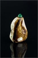 Chinese Shell Snuff Bottle with Green Jade Cover